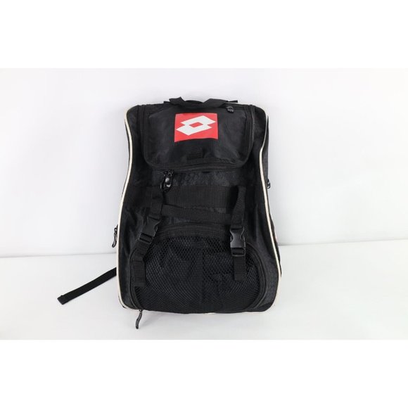 Vintage 90s Lotto Spell Out Box Logo Soccer Football Backpack Book Bag Black